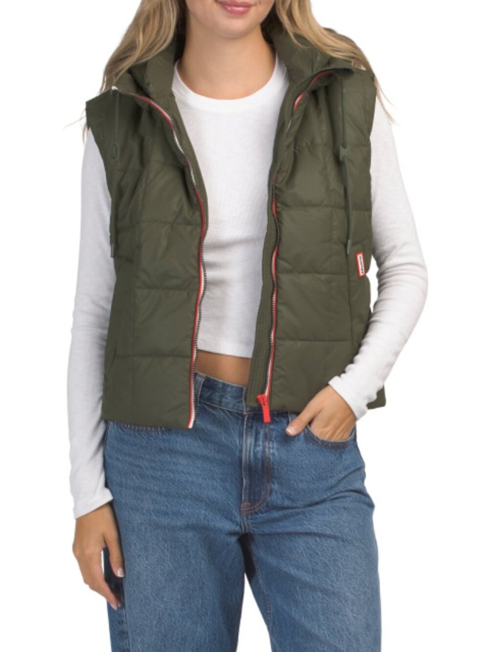 HUNTER Lindsey Square Quilted Vest With Snap Button Back Vents